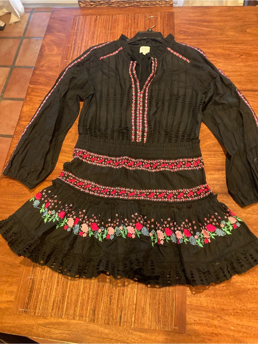 Misa Los Angeles Manuela Black Embroidered Floral Dress NWOT